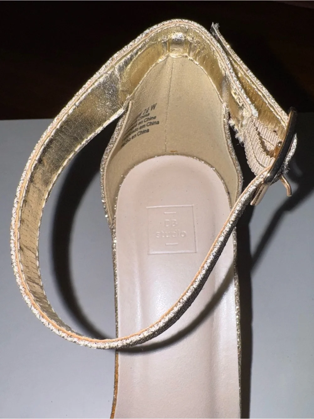 David's Bridal Gold Glitter Ankle-Strap Block Heel Sandals - Picture 10 of 13